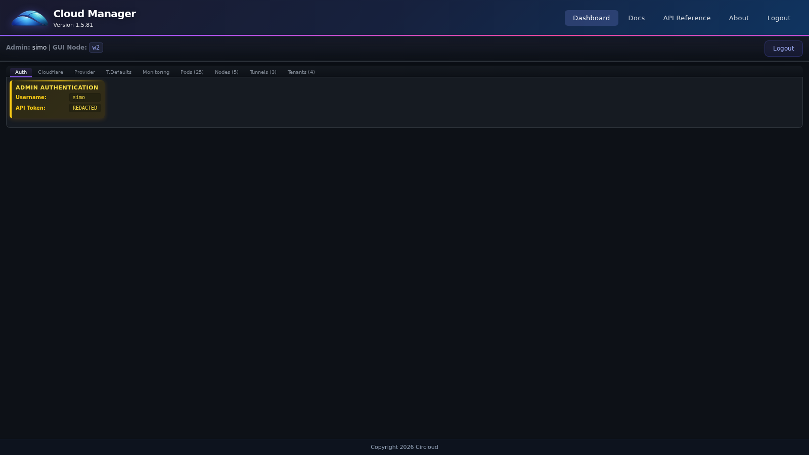 CloudManager Auth tab