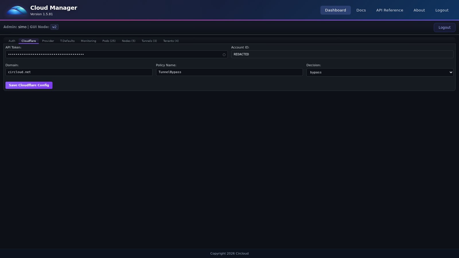 CloudManager Cloudflare tab