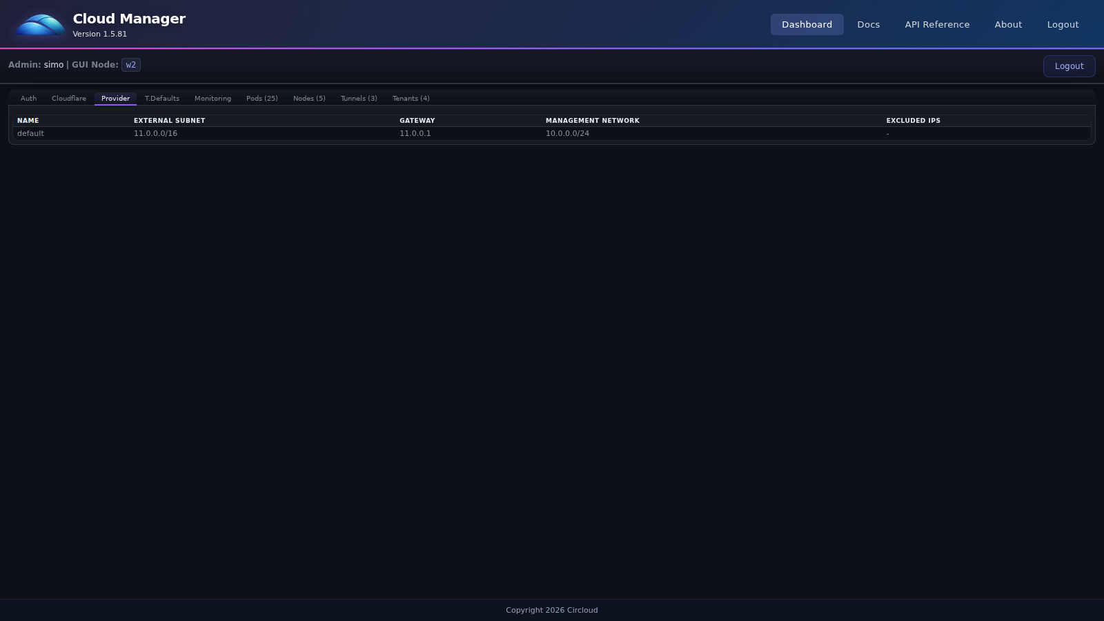 CloudManager Provider tab