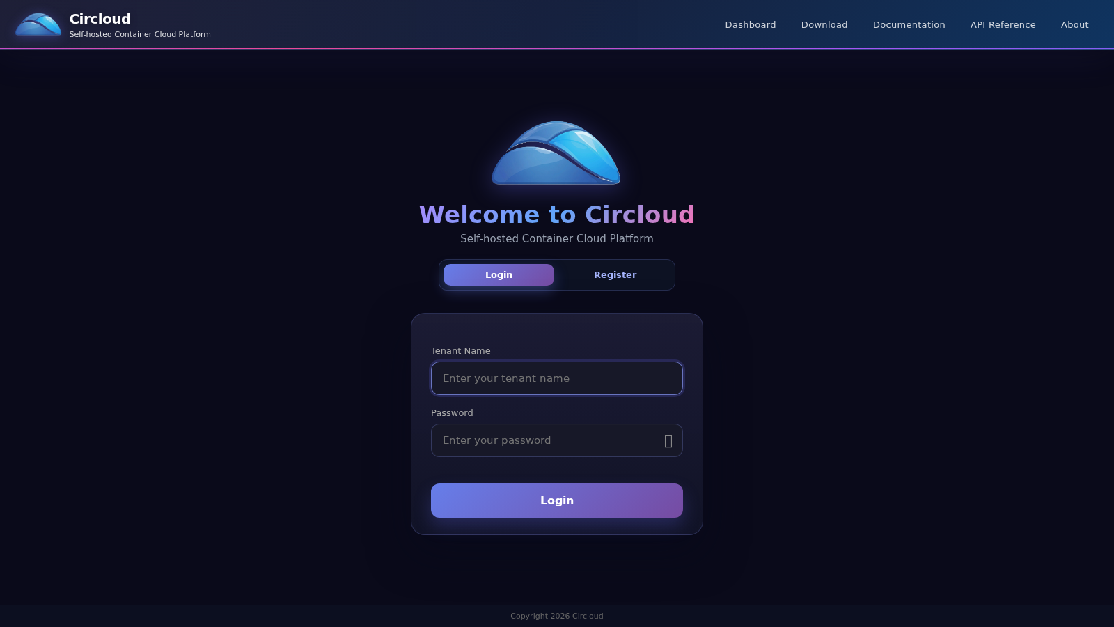 CloudUser login screen