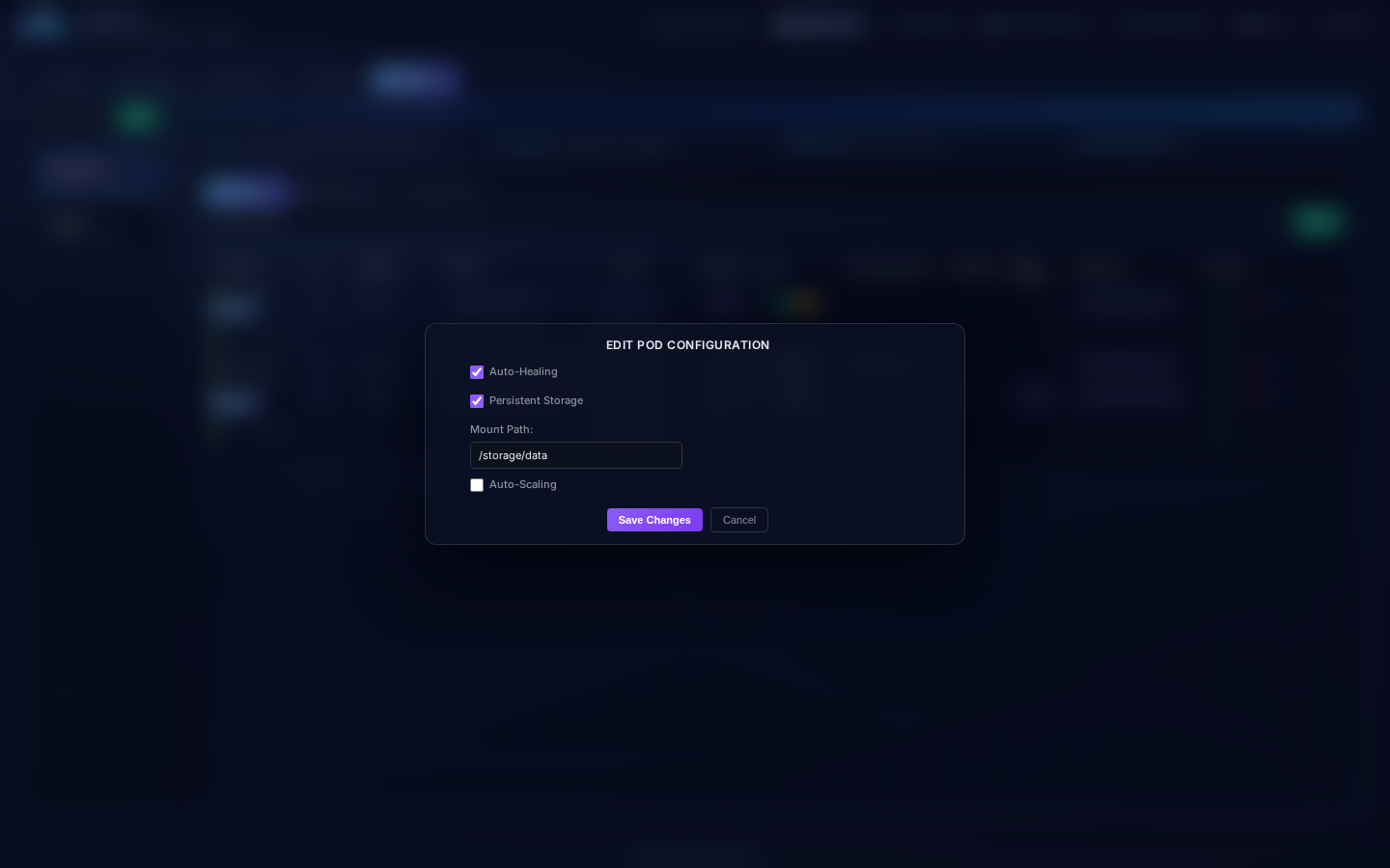 Pod Configuration edit modal