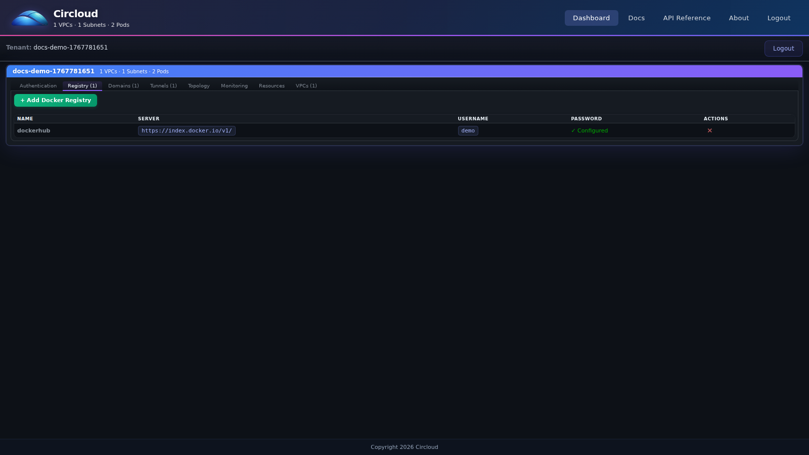 CloudUser Registry tab